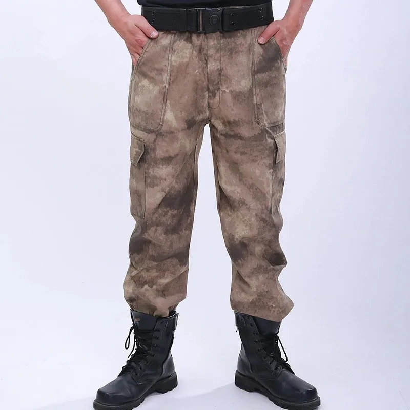 Outdoor Training  Fan Trousers Men's Multi Pocket Wearproof Loose Big Size Camouflage Overalls Cargo Pants