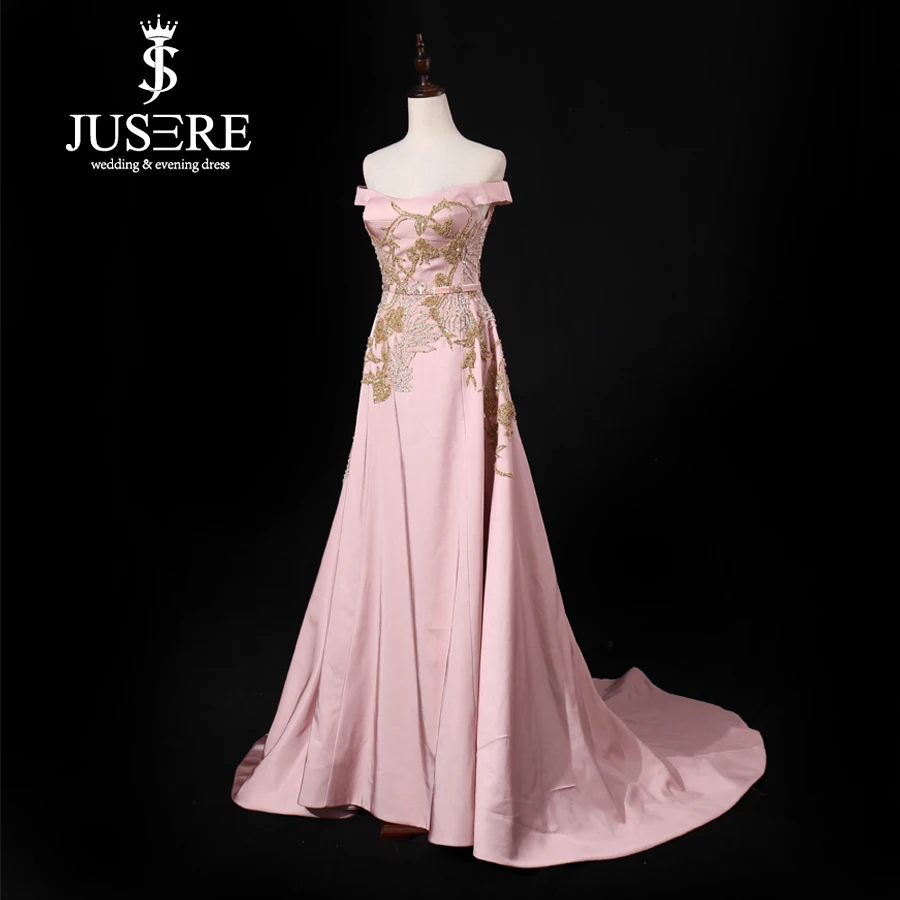 Vestido de noche largo Rosa, con cuentas y hombros descubiertos, línea A, largo hasta el suelo, para fiesta de graduación, 2019