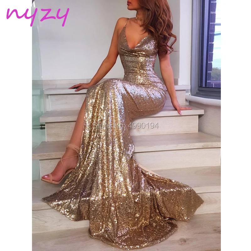 

NYZY P28 Mermaid Prom Dresses Long 2019 Sexy High Leg Slit Cut Sequin Gown Formal Dress Women Elegant vestido de festa longo