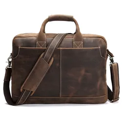 Crazy Horse-maletines de piel auténtica para hombre, bolso de negocios Vintage, maletín para ordenador portátil de 15,6 pulgadas, bolso de hombro