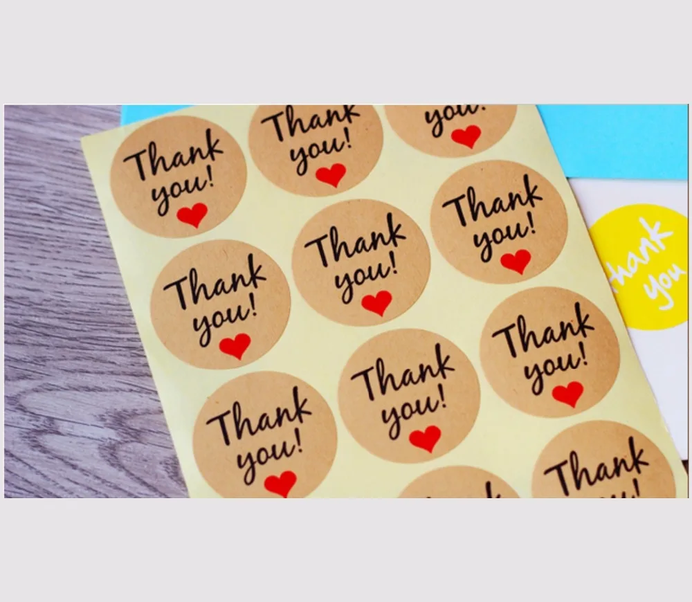 DIY Scrapbooking Thank You Heart Kraft Sticker, Cookie/Cake/Party Gift Package Stickers, Sweets Party Seal Sticker, 35mm, 240Pcs