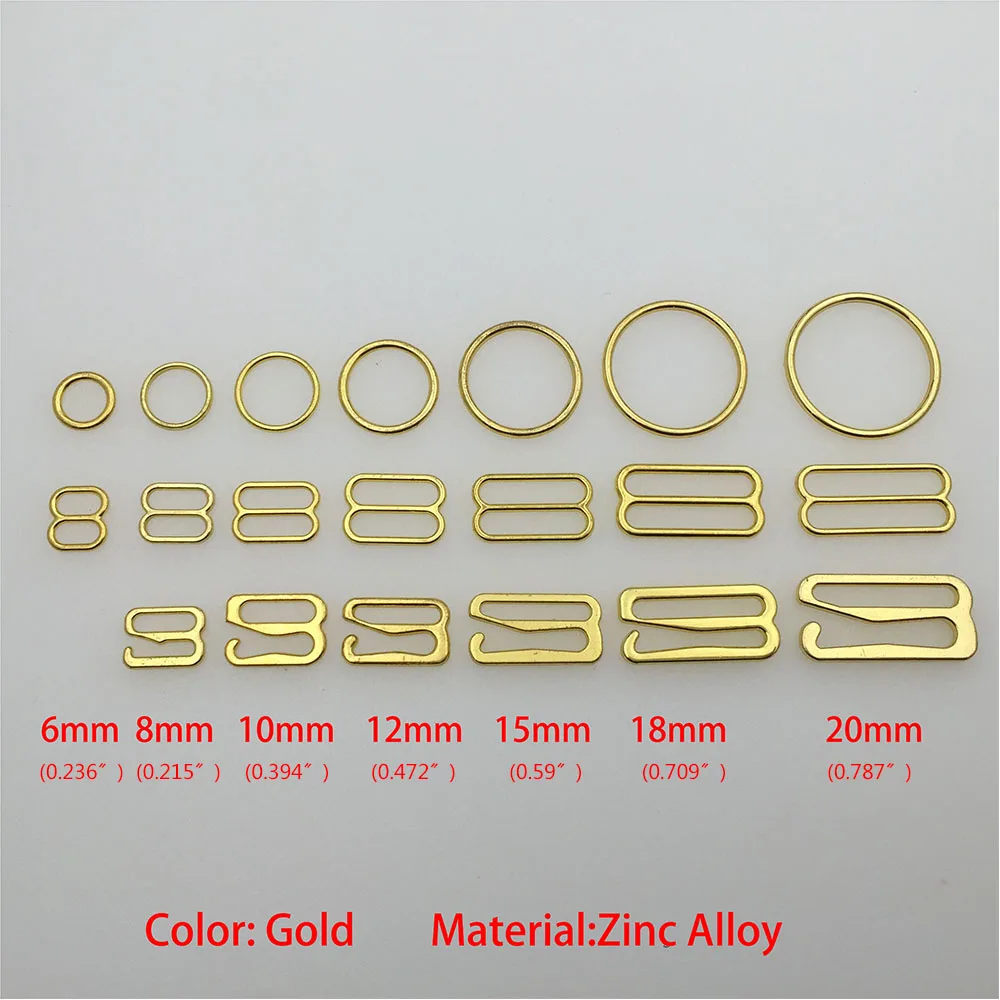 High quality 100pcs/lot Gold bra rings sliders hooks lingeria adjuster