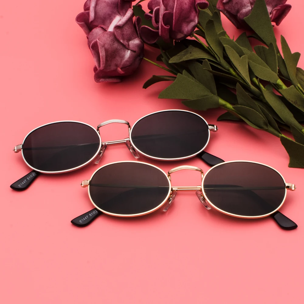 Kachawoo Oval Sunglasses For Men Small Metal Frame Black Red Pink Retro Sun Glasses Women New Year Gift