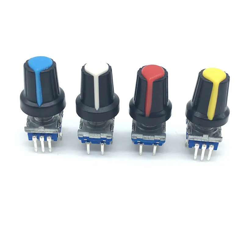 5sets Rotary encoder code switch EC11 audio digital with push button switch 5Pin handle length 15mm with knob