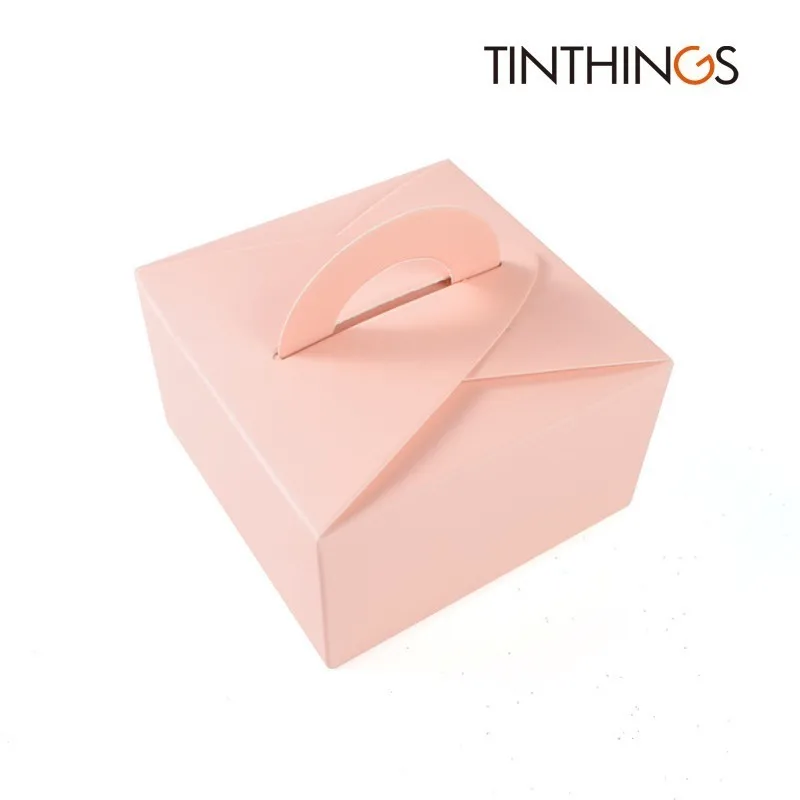 

100 PCS Paper Gift Box Wedding Candy Chocolate Cake Box With Handle Pink Gift Box Packaging Lover Party Favor Cardboard