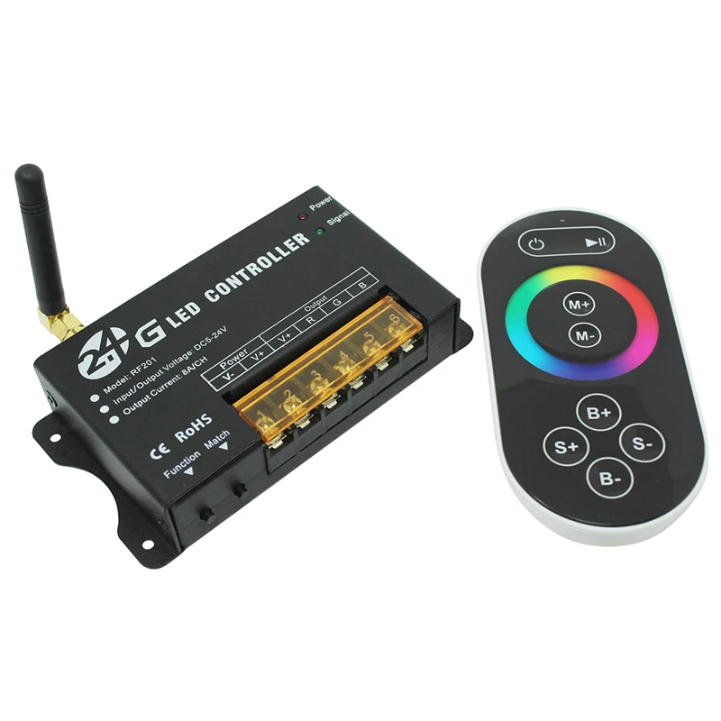 DC5 ~ 24V 2.4G RF RGB Controller LED Dimmer RF201 Wireless RF LED Controller luci uscita Dimmer 8A * 3CH potenza 12V 288W 24V 576W