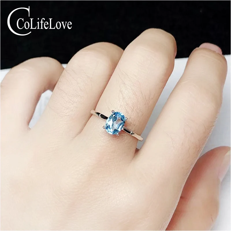 

100% natural topaz silver ring for engagement 5 mm * 7 mm 0.6ct topaz ring solid 925 silver topaz jewelry birthday gift for lady