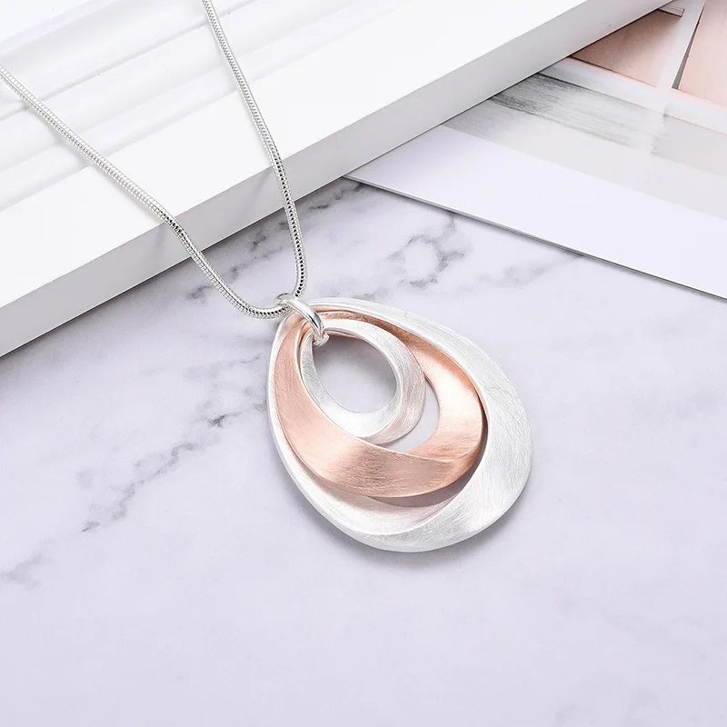 Многослойные полые овальные круглые ожерелья с подвесками из сплава для женщин, модные подвески, ювелирные изделия, длинное ожерелье