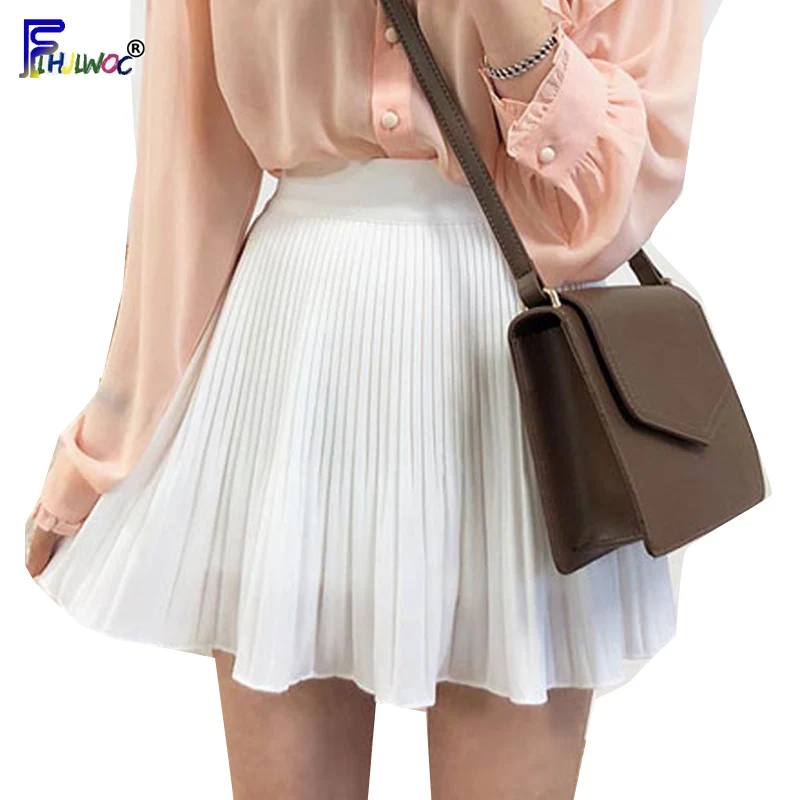 Summer Mini Skirts Women Fashion Preppy Style Girls Cute Sweet A Line Skirt Black White Elastic Waist High Pleated Mini Skirt