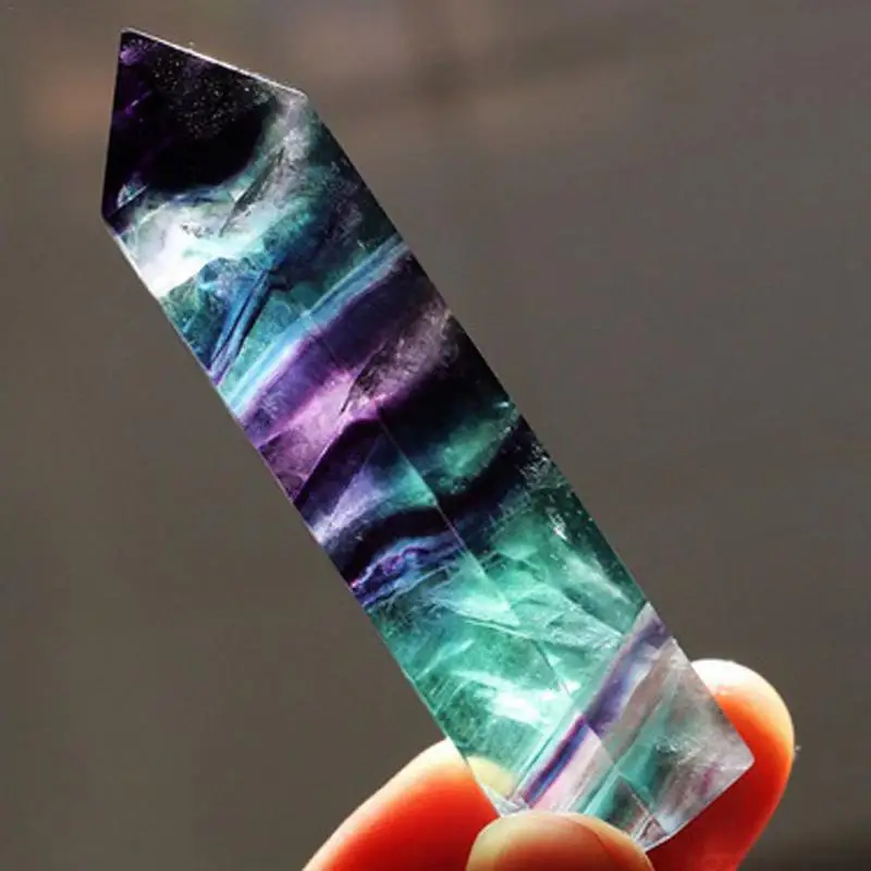 100% Natural Fluorite Crystal Colorful Striped Fluorite Quartz Crystal Stone Point Healing Hexagonal Wand  Stone #CO