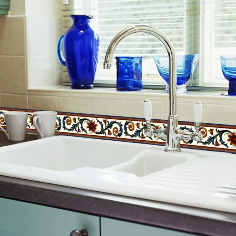 Vintage Flower Vine Wallpaper Borders Kitchen Bathroom Tile Decor Stickers Diy Adhesive Wall Decoration Waist Line Sticker Ez066