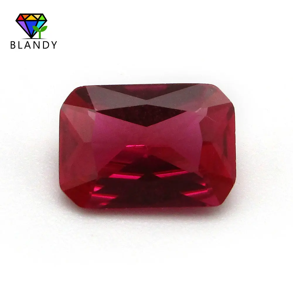 #5 Red Stone 3x5mm-10*12mm Rectangle Cut Shape 5A Quality Synthetic Rubi Corundum Stone For Jewelry