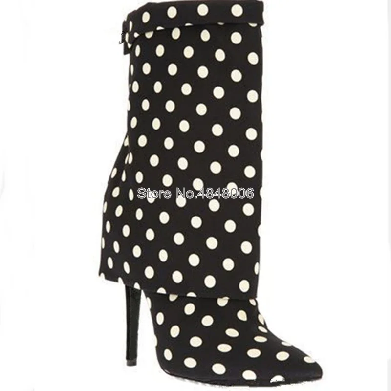 2019 moda Polka Dot donna stivaletti Sexy punta a punta tacchi a spillo tacchi alti Botas nero bianco passerella scarpe misura grande 43