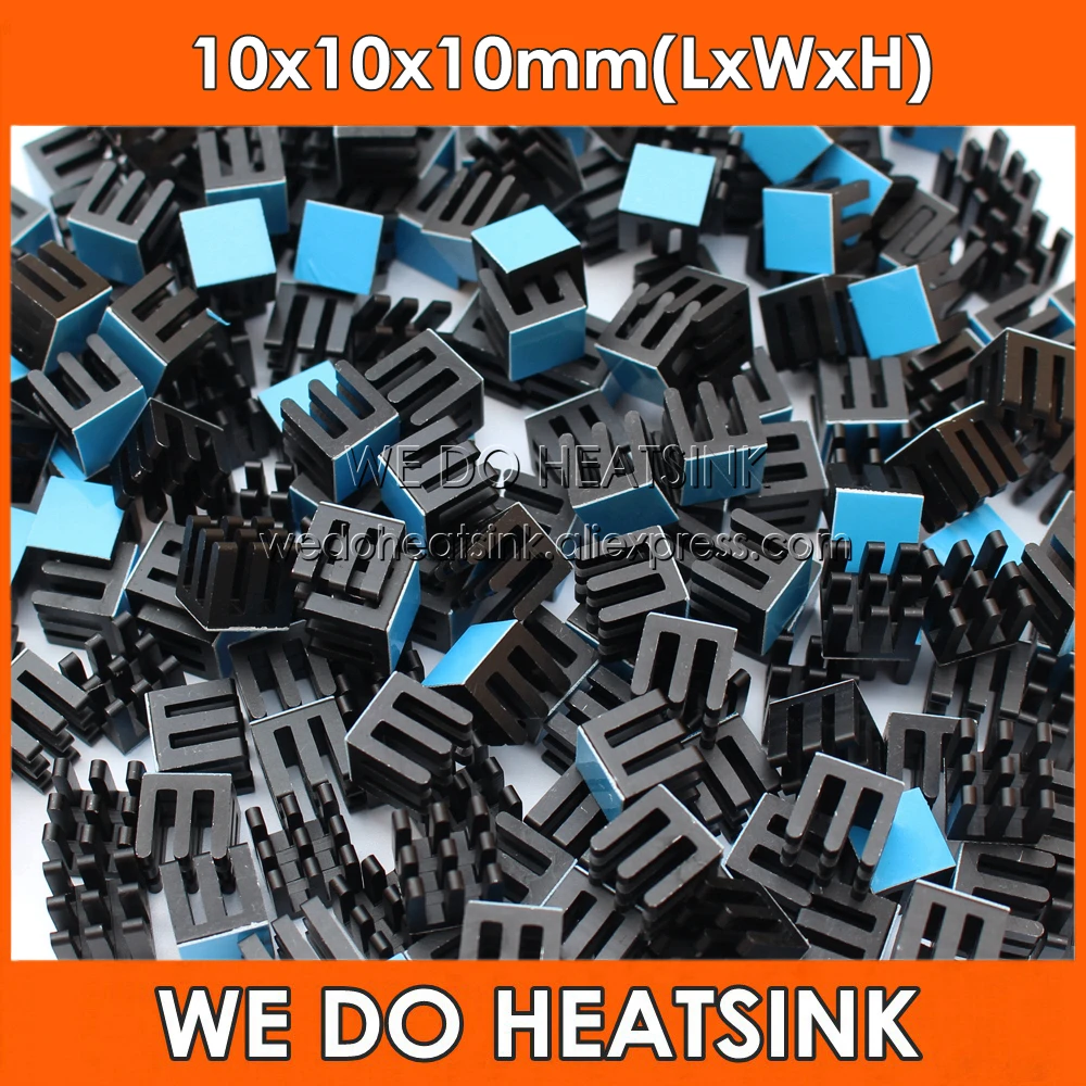 

WE DO HEATSINK Black 10x10x10mm Aluminum Heat Sink IC Memory Chip Heatsink Cooling Cooler With Thermal Heat Transfer Tapes