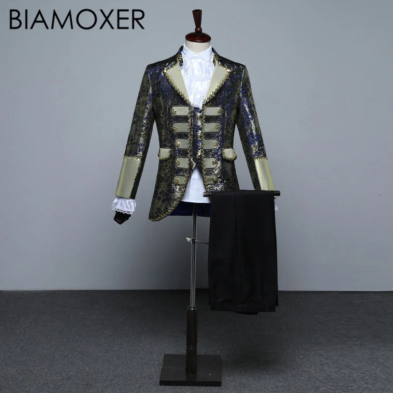 Biamoxer medieval rei príncipe cosplay casaco colete pant terno conjunto masculino festa de halloween traje