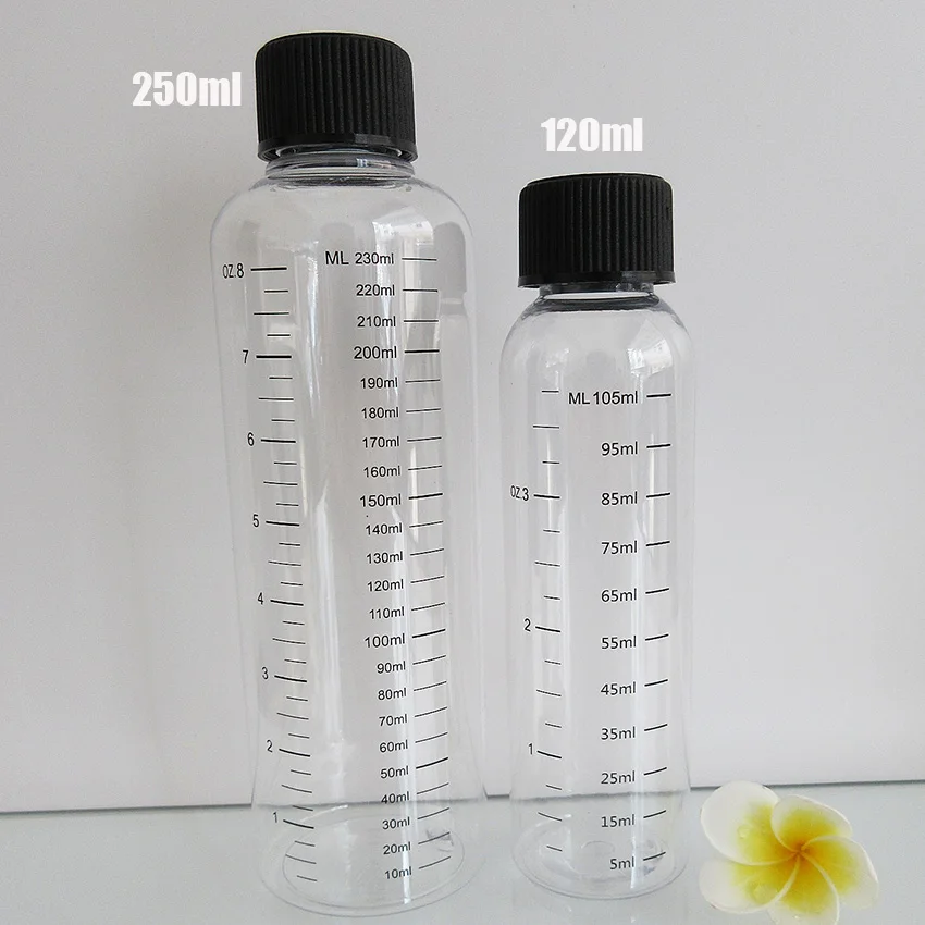 2pcs120ML 250ML Plastic Refillable Bottle PET transparent Liquid Bottle with Graduation, Scale Water Bottle with Childproof Cap