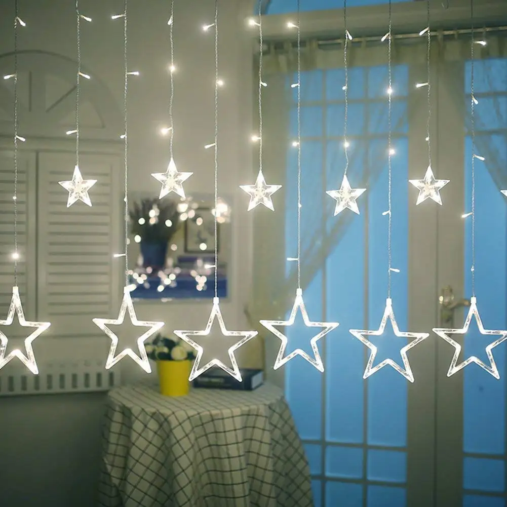 96 LED Star Fairy String Curtain Window Light Twinkle Christmas Wedding Party Battery Powered Strings