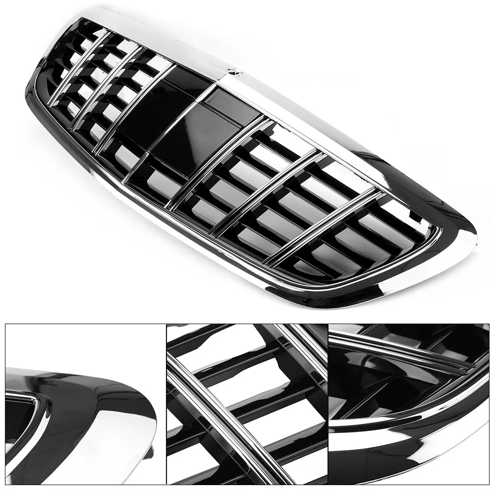 W222 Car Front Grille GT R Mesh Grill For Mercedes Benz S-Class S550 S400 S450 S500 S560  2014 2015 2016 2017 2018 Chrome