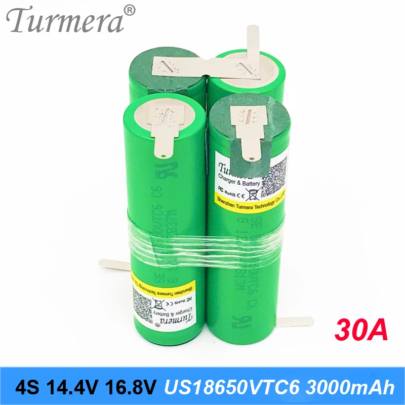 Turmera 3S 12.6V 4S 16.8V 5S 21V 6S 25V VTC6 Bộ Pin US18650VTC6 3000Mah Pin 30A Cho 18V Máy Vặn Vít Dùng Pin Tùy Chỉnh