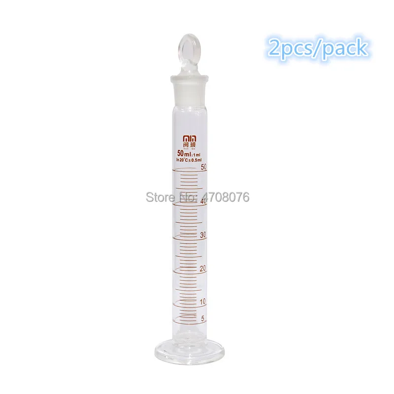 Glass graduated cylinder with ground-in stopper Pyrex lab measuring cylinder for chemical test Borosilicate 50ml 2pcs/pack