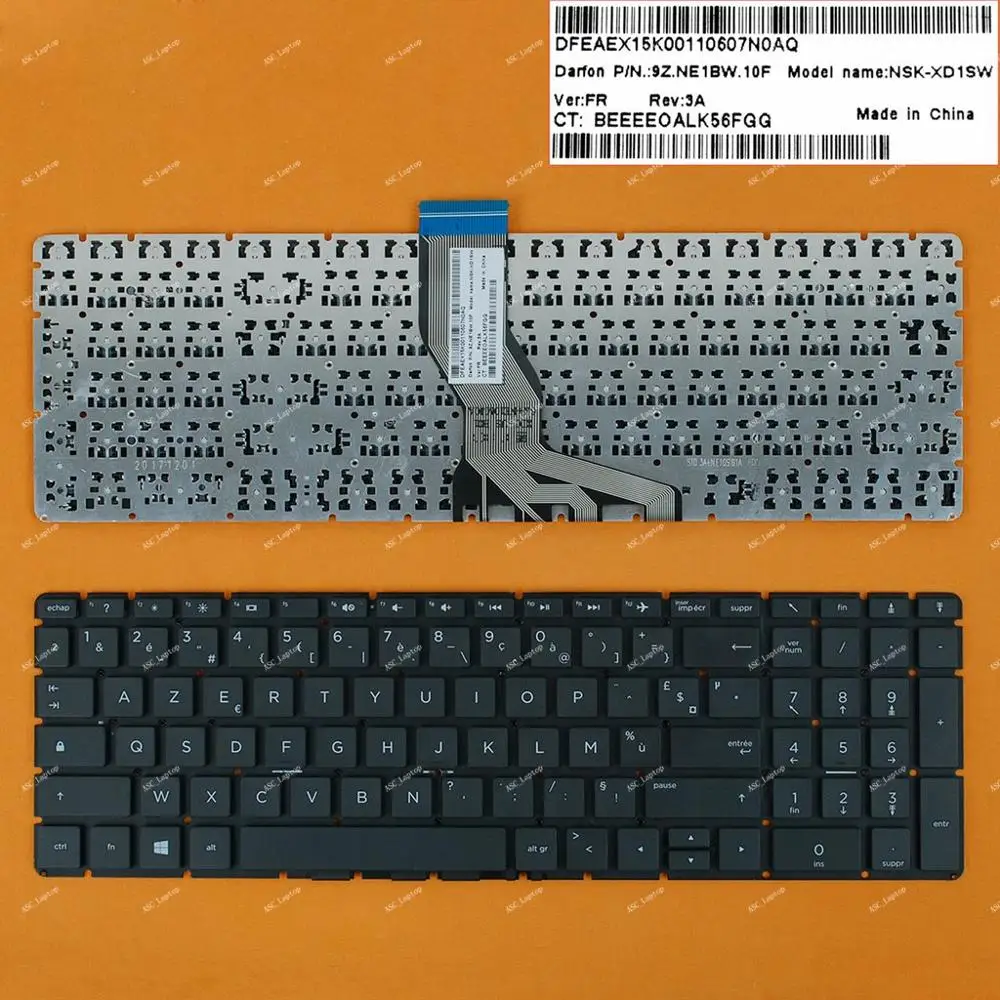 New FR French Clavier Keyboard For HP 15-bw000 15-bw500 15z-bw000 15-bw000nf 15-bw010nf Laptop, Black without Frame, No Backlit