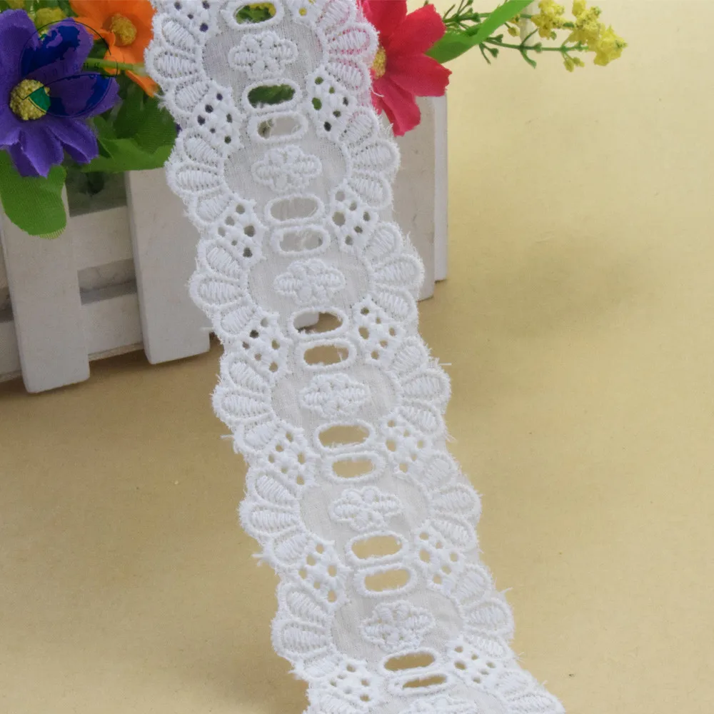 4.5cm Cotton White Embroided Lace Ribbon Dolls Trim Fabric DIY Wedding Accessories Supplies African French Lace Applique #3536
