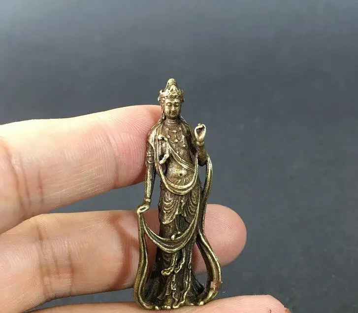 Collectable Chinese Brass Carved Kwan-yin Guan Yin Buddha Exquisite Small  Statues