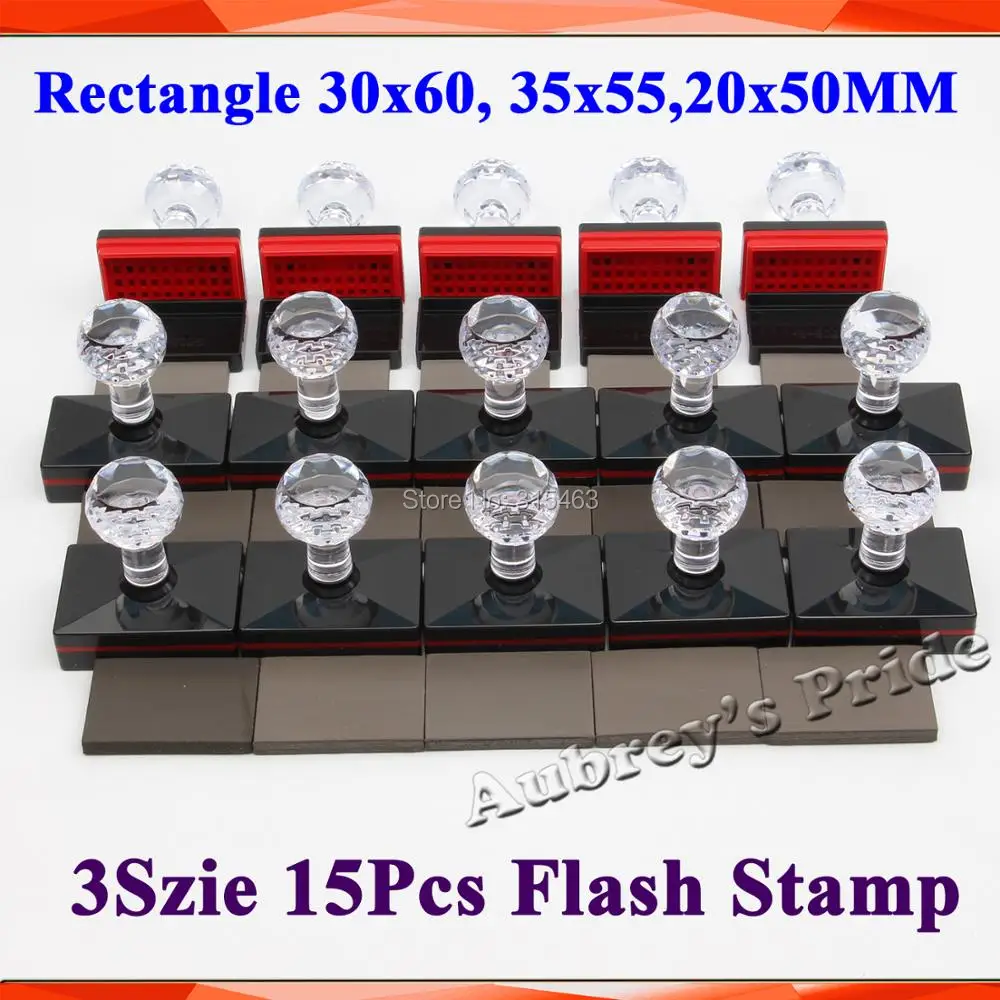 15pcs Rectangle 30x60mm + 35x55mm + 20x50mm +7MM Rubber Pads Flash Stamp Shell Photosensitive Material Selfinking Stamping