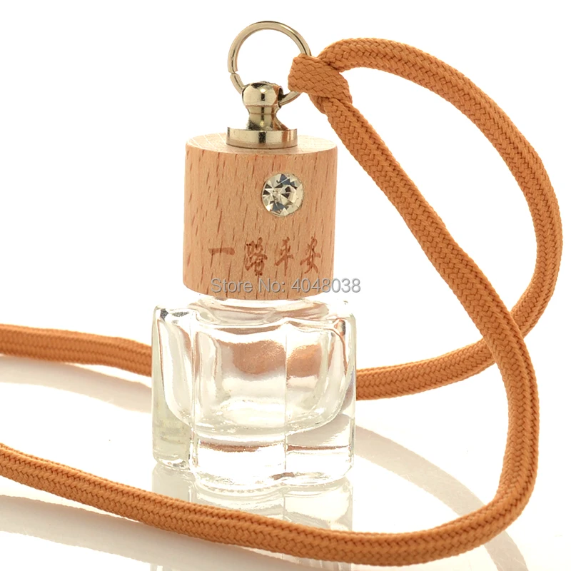 Aroma Bottle Glass Toner Vial Wooden Cap Car Pendant Wardrobe Hanging Air Freshener 5 ML Travel Perfume Refillable Bottle 30 pcs