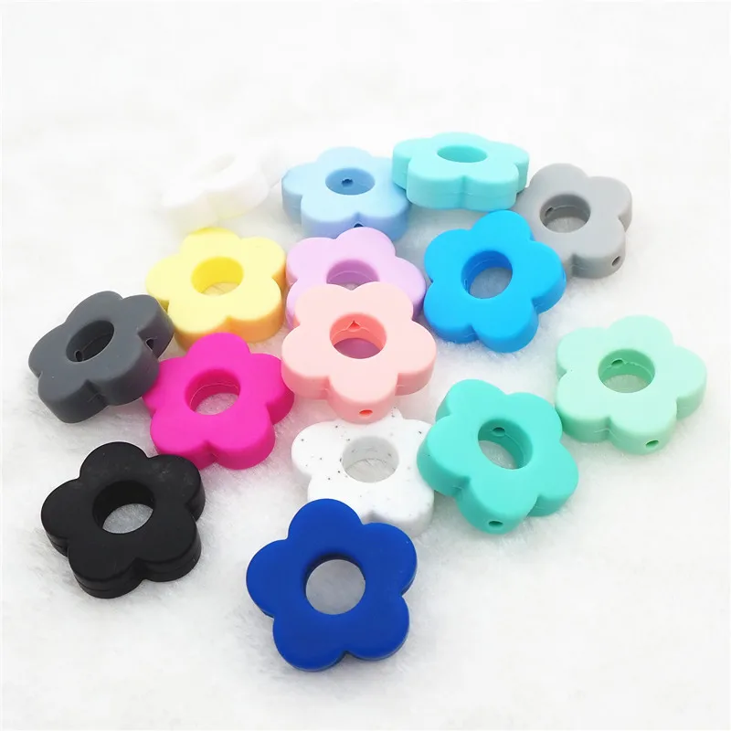 

Chenkai 50pcs BPA Free Silicone Flower Teether Beads DIY mini Baby Pacifier Teething Montessori Sensory Jewelry Making Toy Beads