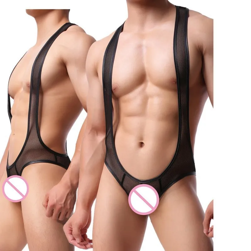 Body de Tanga de malla transparente para hombre, suspensorio transparente, traje de cuerpo Sexy Gay, ropa interior erótica, ropa de lencería