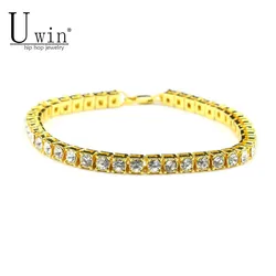 UWIN 8inch Hip hop Men Bracelet color/Gold Iced Out 1 Row Rhinestones Chain Bling Crystal Bracelet Women 20cm Drop Shipping