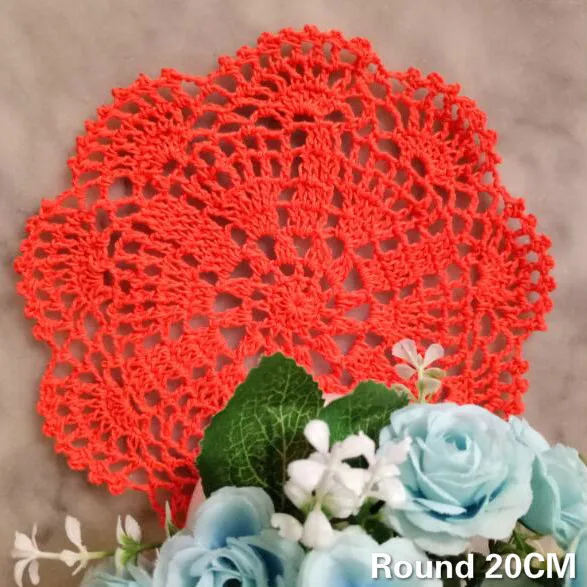 20CM Round Pastoral Vintage Doilies Crochet Flowers Hollow Out Mantel Individual Cup Glass Drink Coaster Kitchen Table Placemat