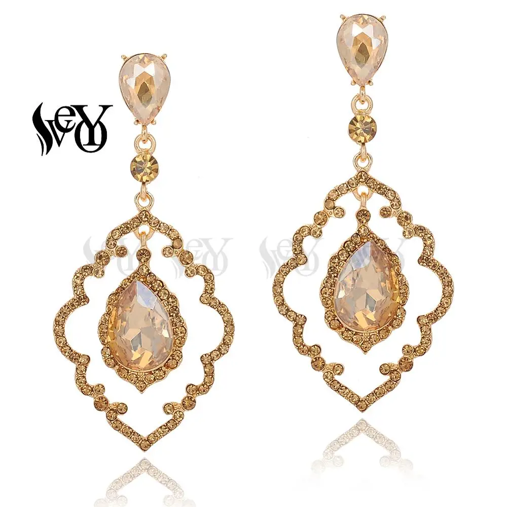 VEYO Vintage Rhinestone Drop Earrings for Women Classic Hollow out design Crystal Gift New
