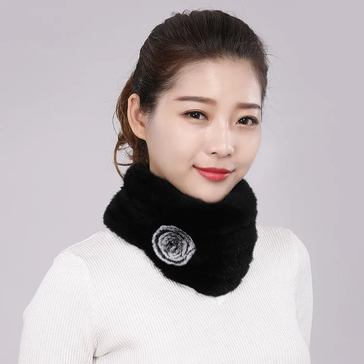 

real fur neck scarf women winter scarf for women natural rex rabbit fur wraps neck warmer white black fahion new fur ring S81