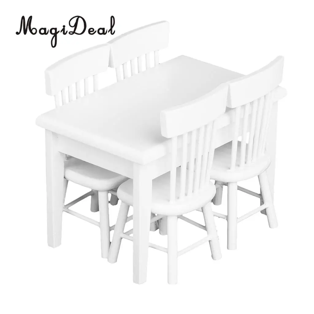 Juego de mesa de comedor y silla, miniaturas de casa de muñecas, decoración de muebles, blanco, 1:12, 5 piezas