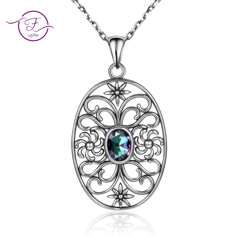 

New Original Rainbow Topaz Oval Party Jewelry Pendant Necklaces For Women 925 Sterling Silver Fine Jewelry Gifts Drop shipping