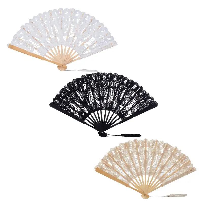 Three-Color Manual Fan Cotton Folding Hand Fan Party Wedding Decoration Party Female Hand Fan Holiday Prop Valentine's Day Gift