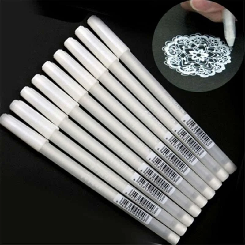 2pcs 0.8MM White Ink Gel Pens Office School Supplies Photo Album Drawing Painting Art Marker Pen