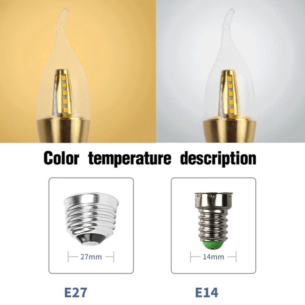 LED Bulb E14 E27 Energy Saving Lamp Aluminum Golden Light AC220V Led Lamp Cool Warm White LED Candle Bulb 5W 9W 12W 1PC