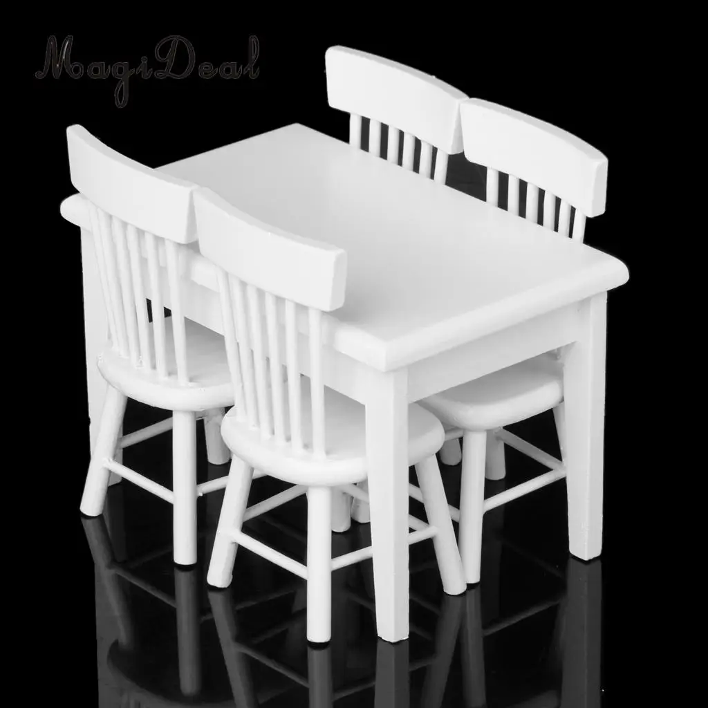 Juego de mesa de comedor y silla, miniaturas de casa de muñecas, decoración de muebles, blanco, 1:12, 5 piezas