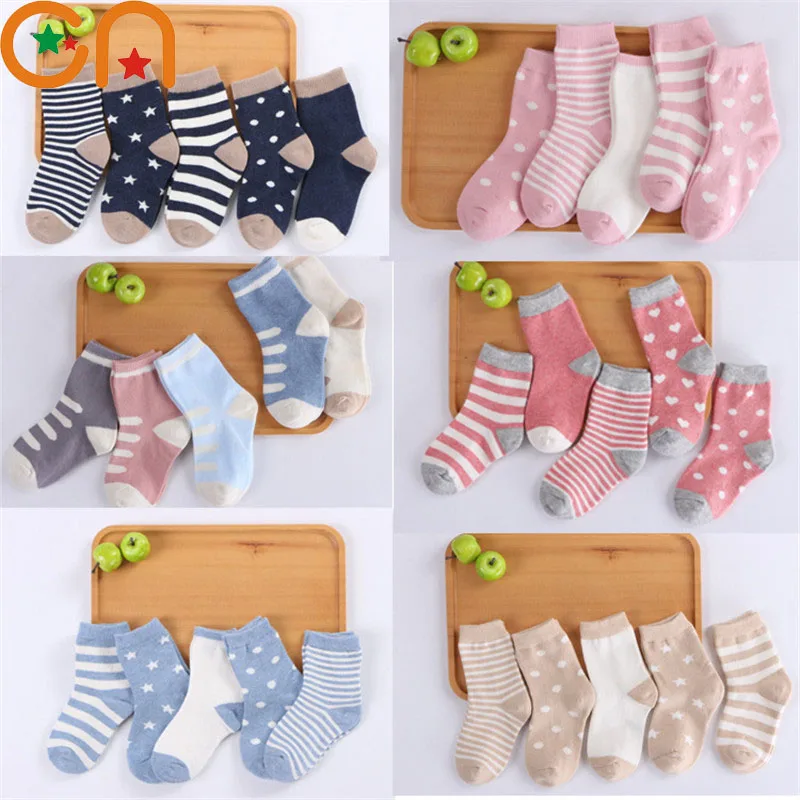 5 Pair/Lot Children Socks Cotton Boy Girl Baby Infant Cute Cartoon Soft Warm Stripe Fashion For Autumn Winter Kids Sport Socks