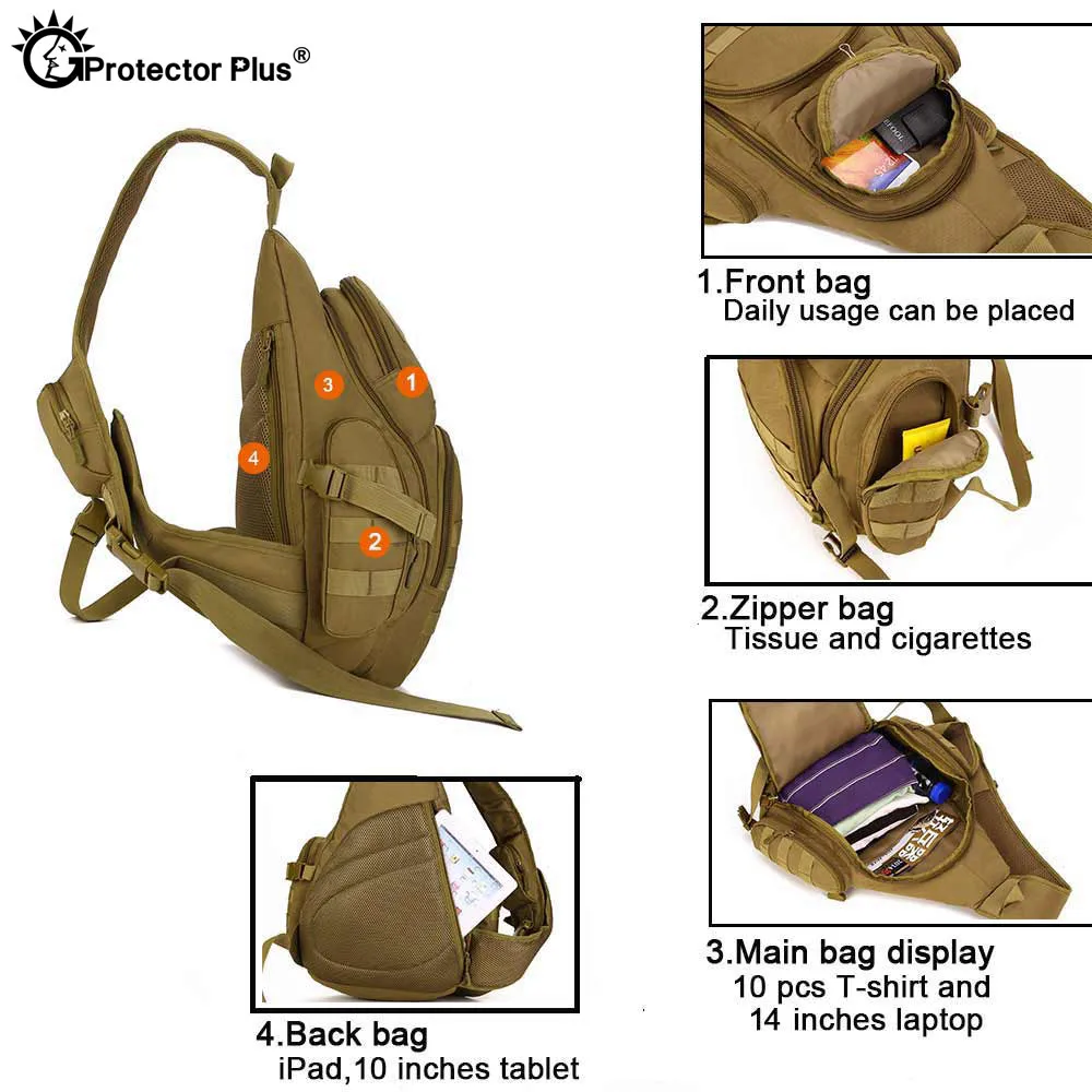 Bandolera táctica MOLLE grande – Bolso de pecho y hombro para outdoor