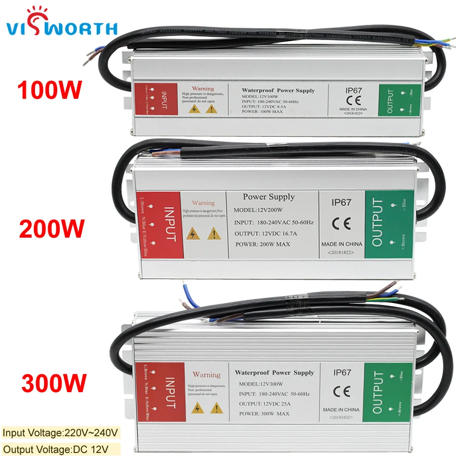 

DC12V 100W 200W 300W Waterproof rainproof Electronic LED Driver AC110V-260V Led Strip Lights Transformer Converter