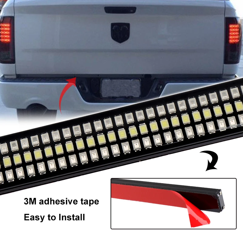 48 inches TRIPLE LED Tailgate Light Bar Strobe Flashing Brake +Sequential Amber Turn Signal Running Light for Pick Up Truck