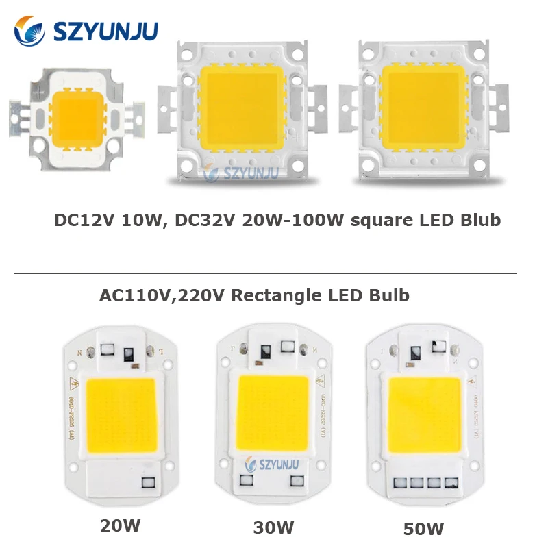 10W 20W 30W 50W 100W LED COB Lamp Chip High Power LED Diode Matrix Array 30V 220V LED Spotlight Bulb Floodlight Lampada