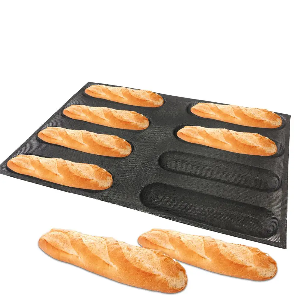 

Bluedrop silicone sandwich form oblong hot dog shape bread mold perforated fiberglass baking sheet mould 10 inch 8 caves