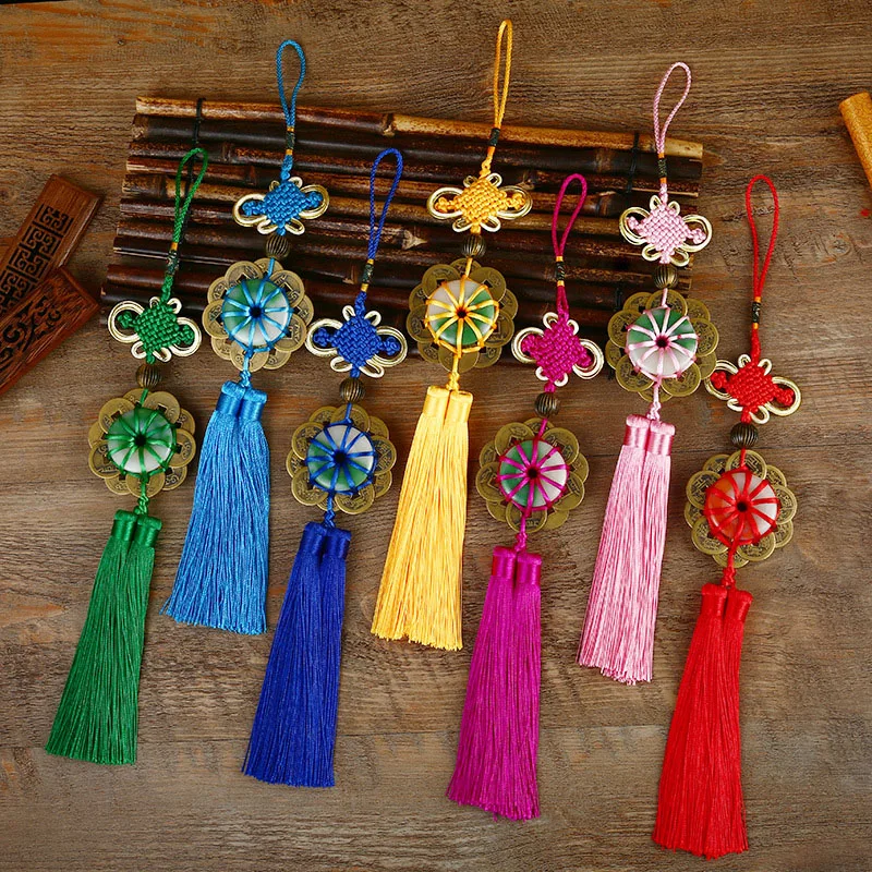 

10 Pcs Imitation Copper Coin Chinese Knots Knotting Tassel Blessing Lucky Chinese Gifts Curtain Fringe Trim Pendant Decoration