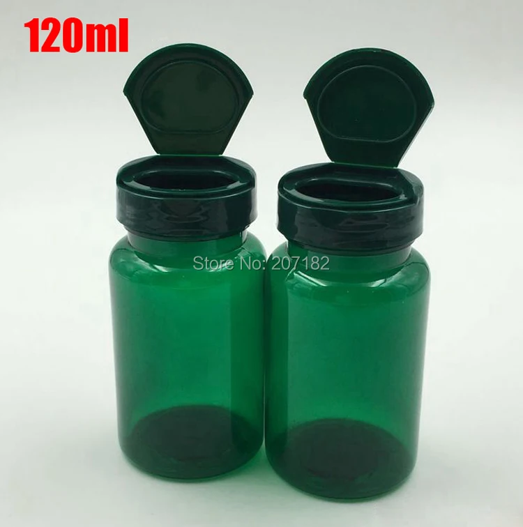 100pcs 120ml Green Color PET Health Care Bottles, Plastic Bottles, Pills Bottles, Capsules Containers with Flip Caps 120cc