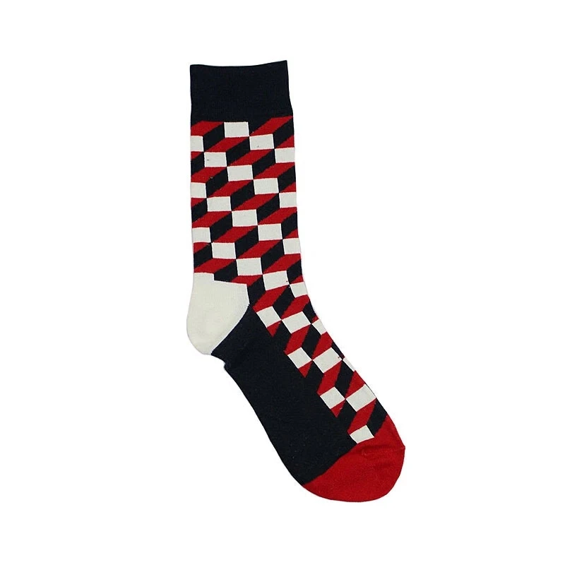 Men Happy Funny Socks Geometric Stripe Square Dot Colorful Personality Male Korea Street Harajuku Hip Hop Socks Autumn Winter